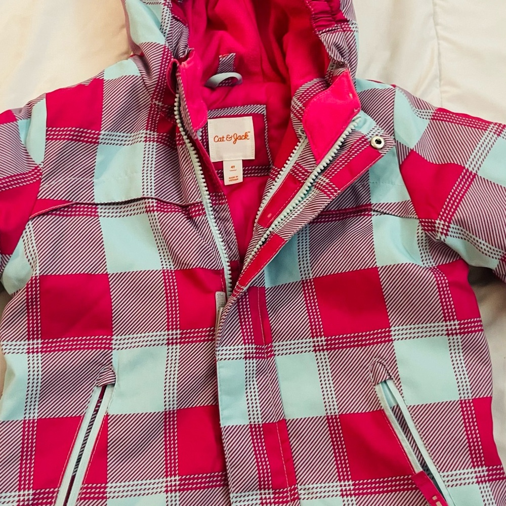 Cat & Jack Kids Checkered Raincoat - Pink and Light Blue